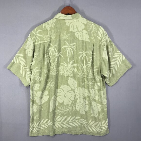 Tommy Bahama Shirt Men's Medium Green Floral Hawaiian Silk Button Down Pocket - Picture 2 of 11